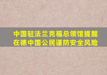 中国驻法兰克福总领馆提醒在德中国公民谨防安全风险